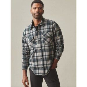 NEW American Giant Mens XL Redwood Fleece Overshirt Plaid Snap Shirt Fleece Line